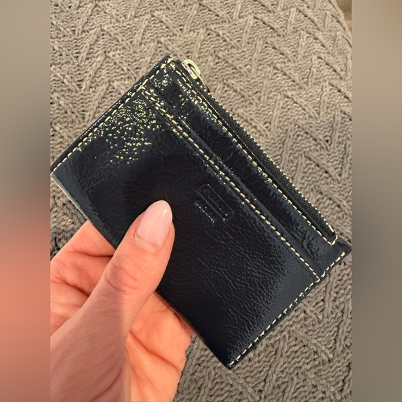 Coach Slim Black Patent Leather Top Zip Closure Card Case Holder w/Key Ring NWT - Picture 3 of 3